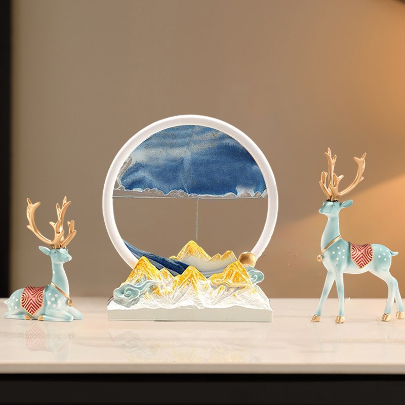 招财鹿流沙画摆件酒柜入户玄关电视柜家居客M厅装饰品乔迁新居礼图片