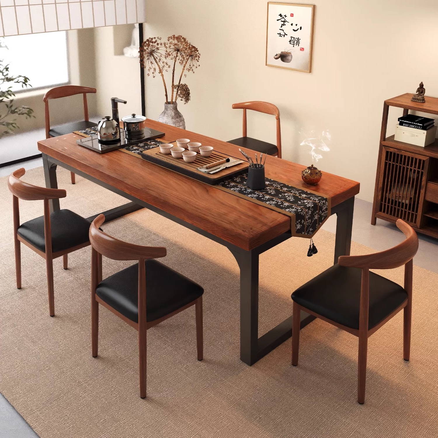 茶桌椅组合办公室l客厅家用阳台简约大板茶几茶桌茶台新中式泡茶