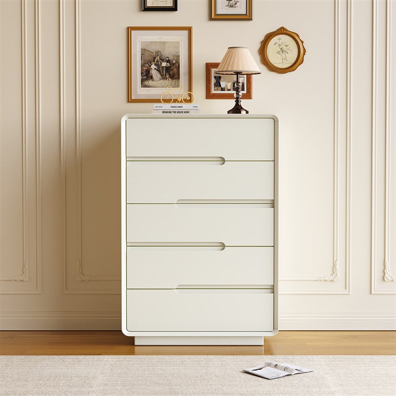 法式奶油全实木五斗柜客厅靠墙储物收纳柜卧室白色床尾置物抽屉柜