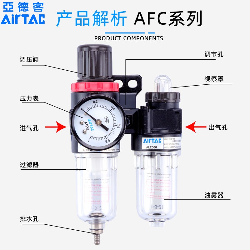 亚德客AFC2000油水分离器气源处理器气动空气调压过滤器AC1500 1