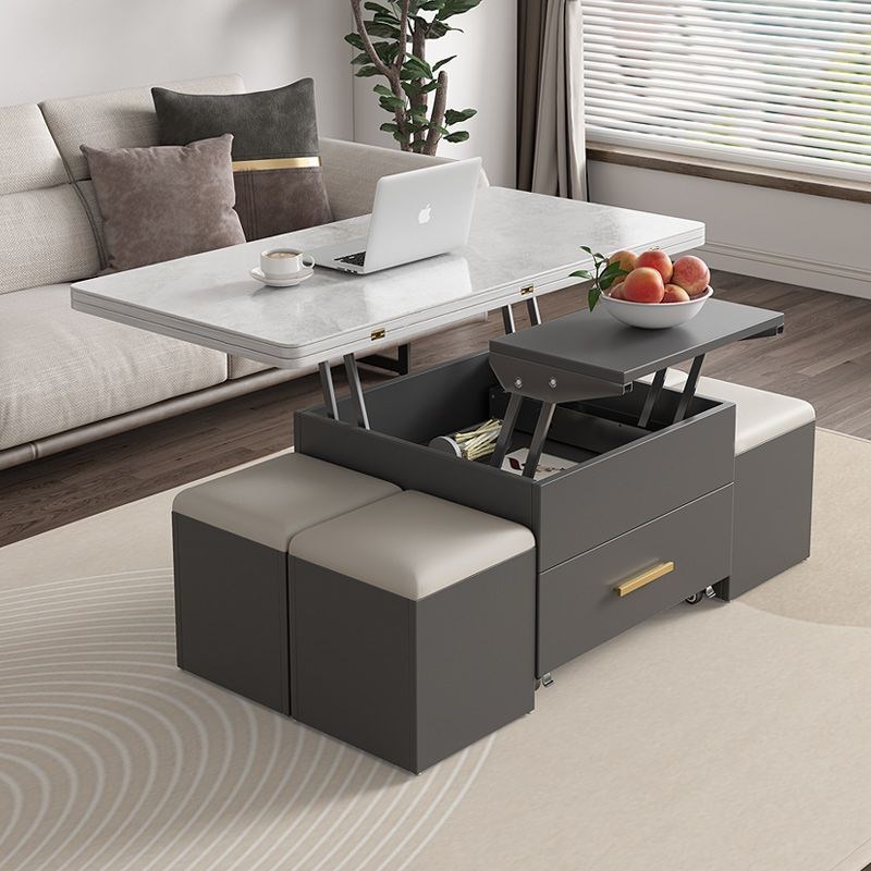 岩板升降茶几餐桌两用折叠简约茶桌茶台饭桌家用客厅多功能茶几