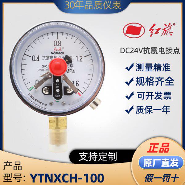 红旗仪表YTNXCH-100抗耐震磁簧式电接点压力表径向触点电压DC24V