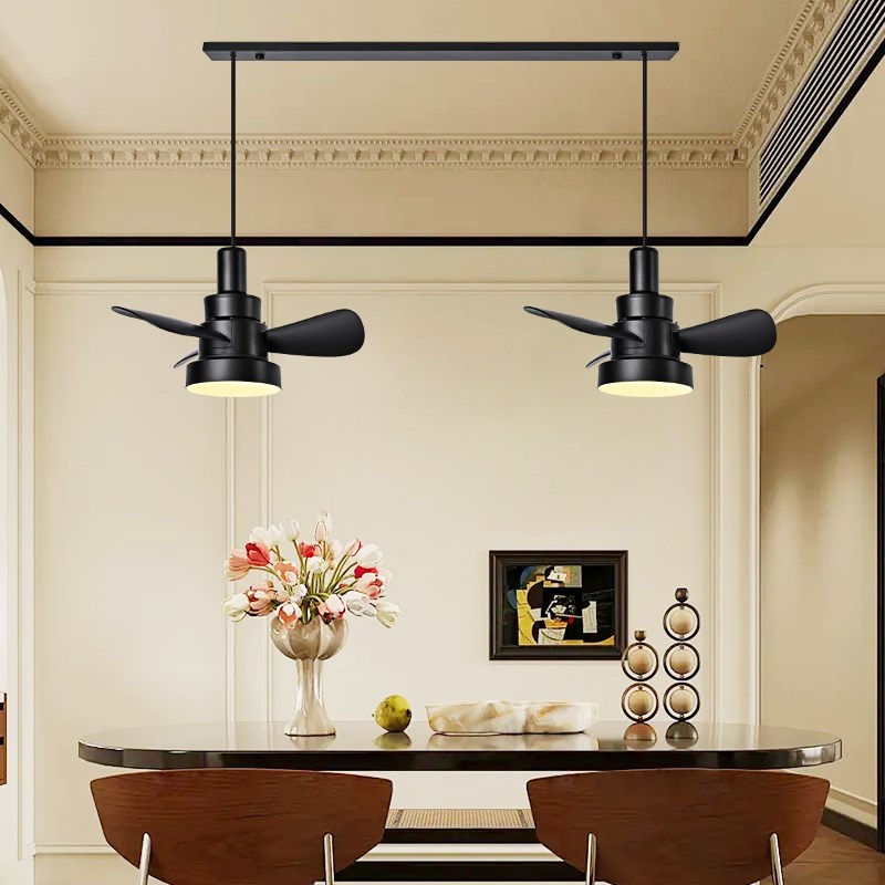可移动轨道吊扇灯二线轨道磁吸轨道客J餐厅风扇灯遥控无极调光