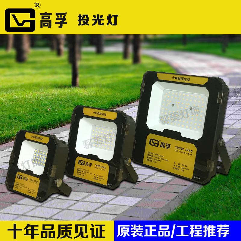 高孚照明投光灯20W50W1t00W200W户外防水庭院灯射灯室外广告路灯