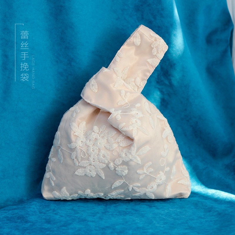 日式和风蕾丝手腕袋 简约套结袋 复古收纳袋手机钥匙零钱手提包