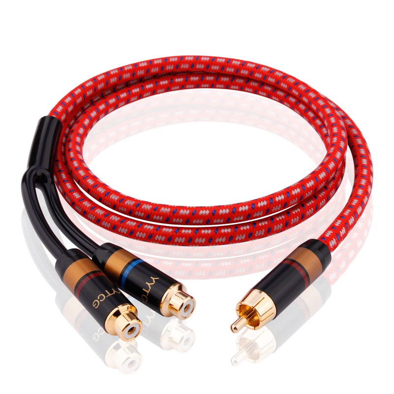 YYTCG 发烧单莲花转双莲花一分二音频线 RCA转2RCA公母互转连接线