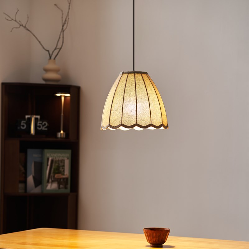 日式波浪餐厅吊灯麻布复古卧室客厅民宿简约侘寂中古风设计师灯具