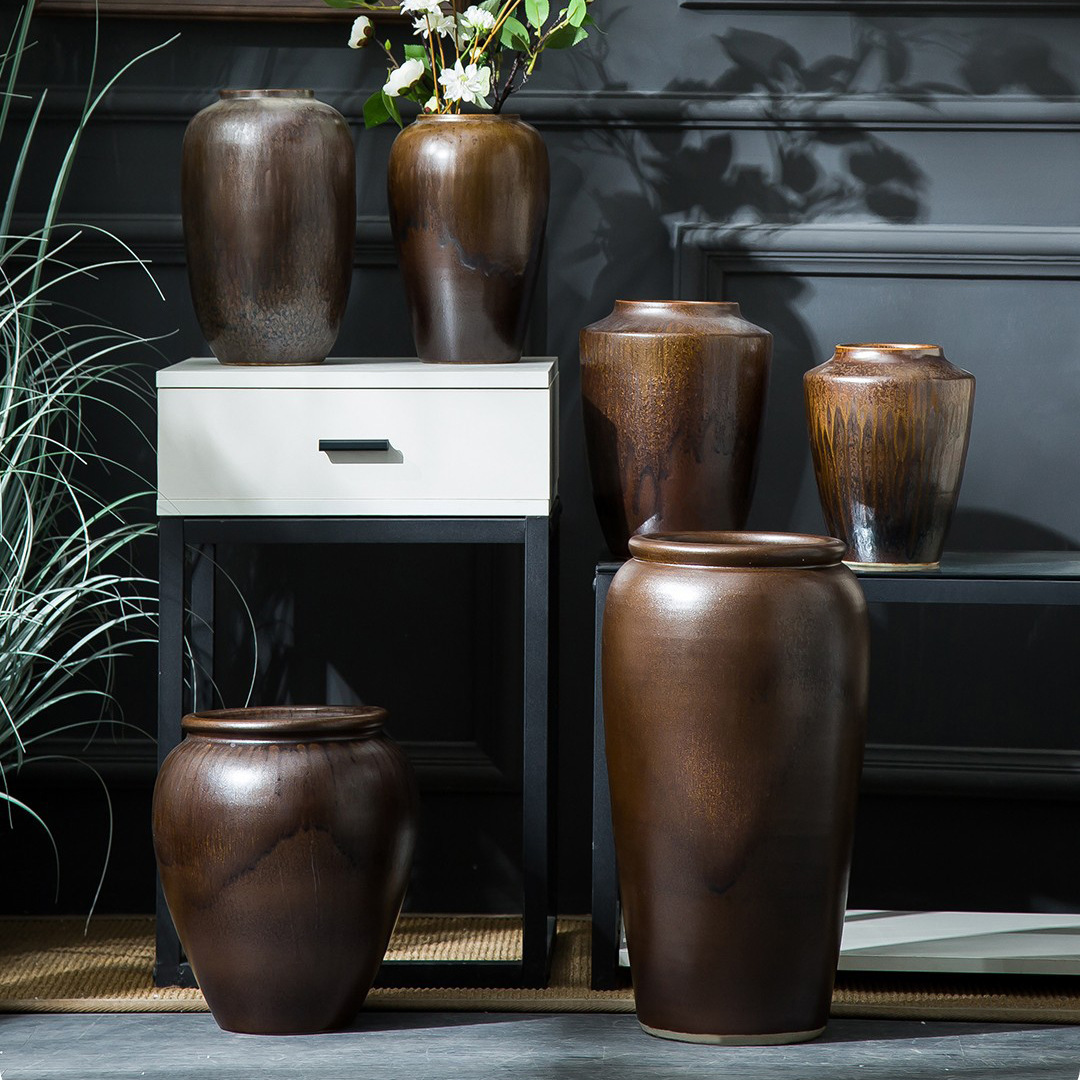 陶瓷花瓶摆件客厅电视柜酒店中式复古装饰陶罐落地大瓷瓶居家桌面