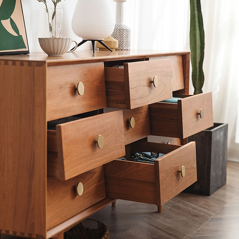 北欧实木山丘九斗柜现代简约卧室樱桃木九斗收纳柜床尾储物抽屉柜