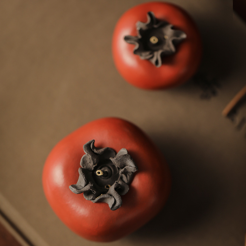 紫砂柿子茶宠摆件事事如意紫砂壶茶桌配件仿真小茶具可养摆件