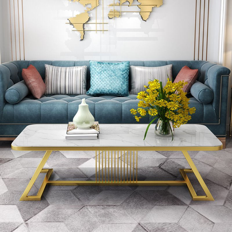 北欧圆形大理石茶几 客厅创意金色脚轻奢茶几简约长方形铁艺茶几
