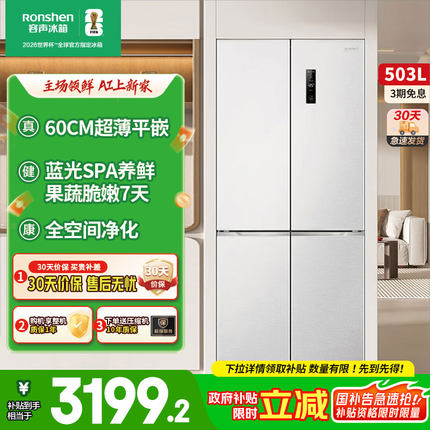 容声503L蓝光保鲜平嵌十字四门零嵌入式电冰箱BCD-503WD1FPQ