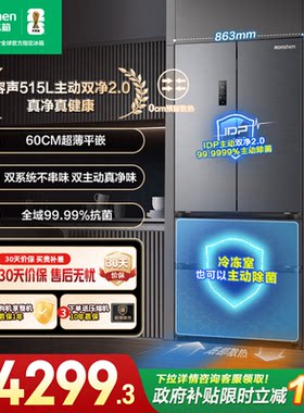 容声方糖515主动双净双系统法式四门家用超薄嵌入式电冰箱制冰