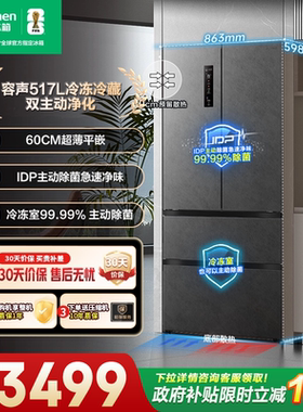 容声517L双净法式四门超薄零嵌入式家用大容量电冰箱以旧换新补贴
