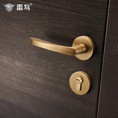 雷鸟 全铜室内门锁卧室房门锁铜现代轻奢黄铜本色别墅实木门把手