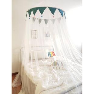 床幔北欧简约毛球女孩无拼接 圆顶吊顶三开门蚊帐公主家通用免安装