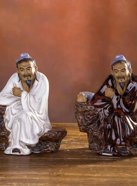 石湾公仔陶瓷工艺品家居客厅办公室书桌摆件古典人物茶宠茶圣陆羽