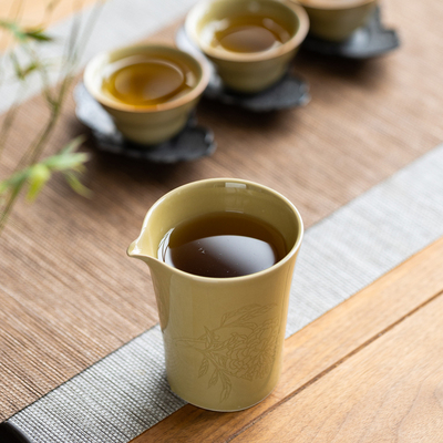 定窑黄折枝公道杯  陶瓷匀杯薄胎分茶器功夫茶道配件不烫手茶海