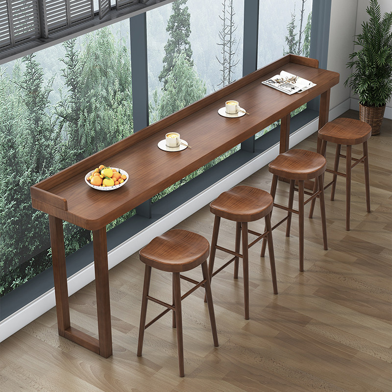 简约白蜡木实木吧台桌家用阳台高脚桌靠墙窄长条桌咖啡厅酒吧桌椅