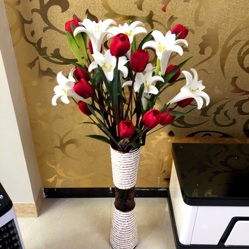 落地仿真花客厅摆设香水百合室内装饰假花束套装百合花摆件花插花
