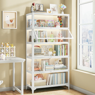 家用书柜钢制玻璃储物柜客厅书房儿童书架多层落地防尘收纳展示柜