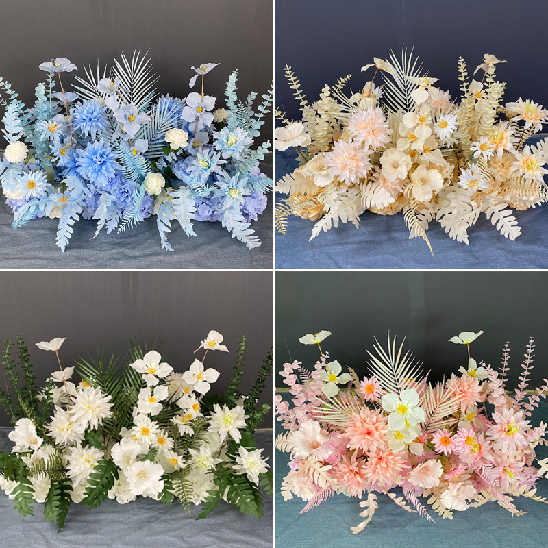 新款婚庆花排地排花婚礼布置橱窗装饰订婚迎宾区仿真花艺路引花排