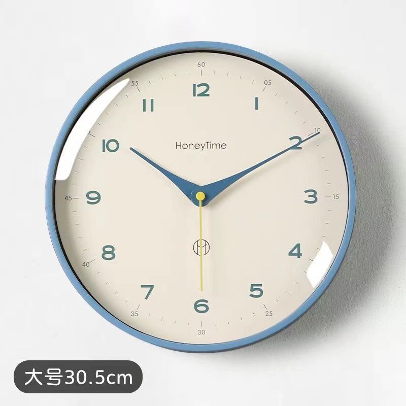 家庭挂钟挂表简约橙色挂钟家用客厅创意大气2024新款免打孔静音挂