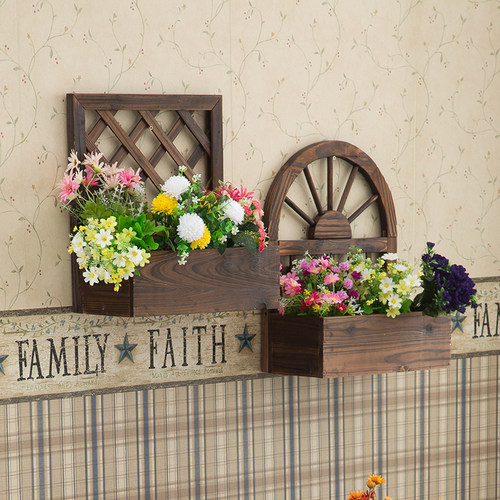 碳化防腐壁挂实木花盆墙s壁装饰花篮阳台挂壁绿植种植箱造园小品