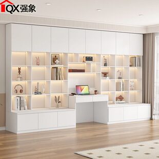 定制大容量书柜书桌卡座储物一体整墙到顶网红去客厅家用书架F86