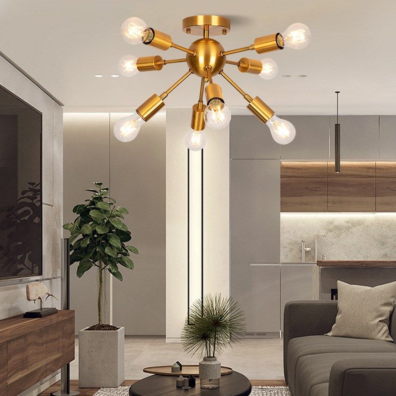 美式吊灯复古多头铁艺枝型工业创意金色吸顶装饰灯,家装灯饰光源,客厅吊灯,淘宝优惠券,粉丝福利购,淘宝优惠卷