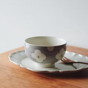 包邮 收集时光 陶瓷饭碗小汤碗日常小碗 say灰色花花中圆碗 Camus