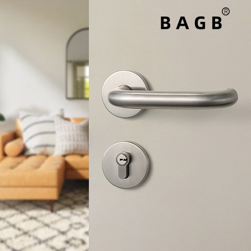 304不锈钢门锁室内静音房门锁卧室实木大压把执手锁静音锁把手