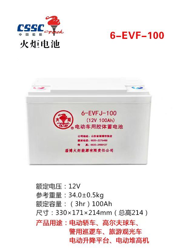 火炬12v100ah蓄电池6-EVFJ-100动力路灯草坪灯山东淄博