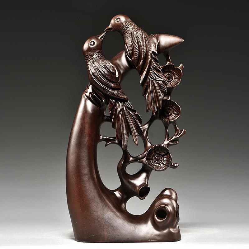 黑檀木雕喜上眉梢根雕摆件家居客厅博古架装饰红木工艺品乔迁送礼