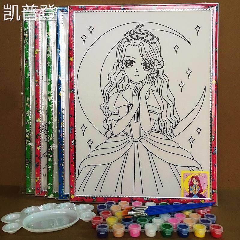儿童大号涂鸦水彩画带框手工涂色泡沫板颜料填色水粉画彩绘画餐