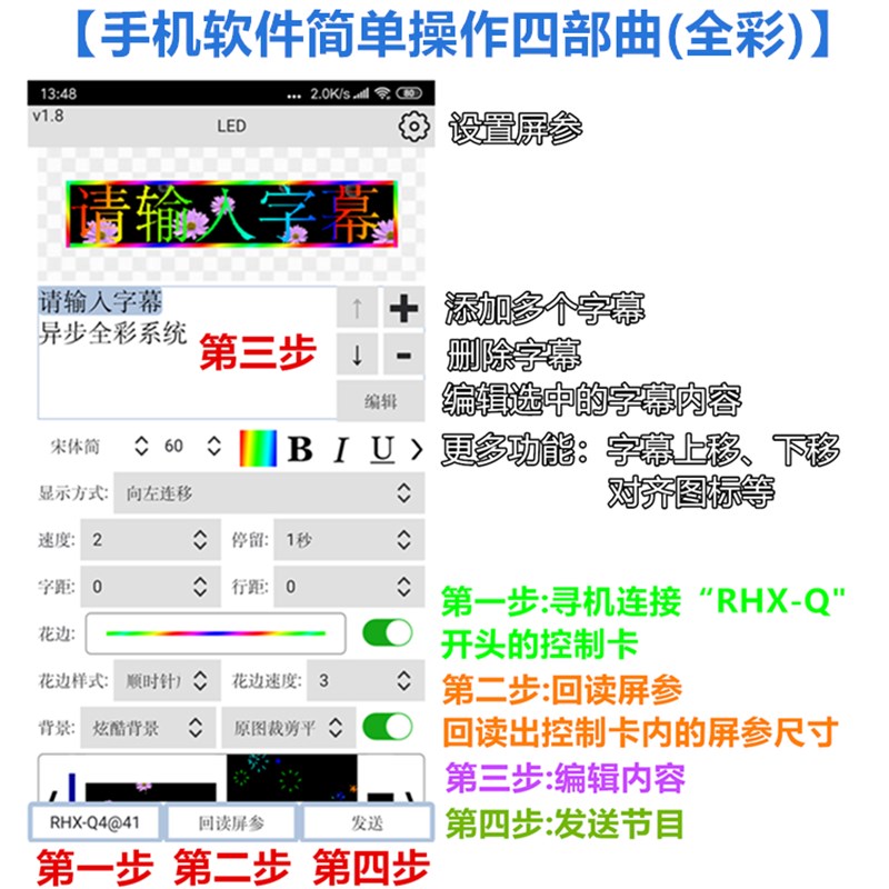 瑞合信RHX8W门楣单色led显示屏室外控制卡滚动无线改字