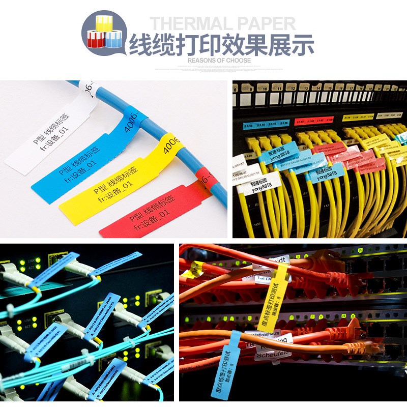 彩色P型网线条形码合成不干胶标签纸通信机房线缆打印纸贴纸