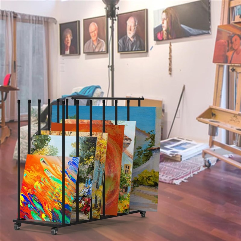 简约现代室内铁艺画板收纳推车,铁艺带轮多功能置物架