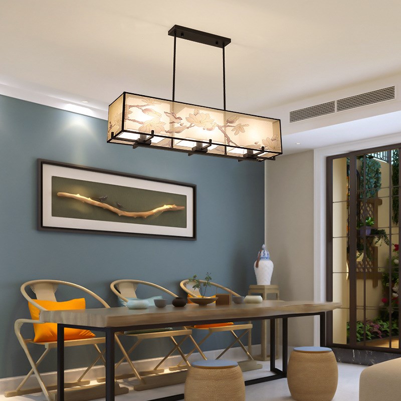 长方形新中式餐厅吊灯 仿古现代简约中式灯创意三头铁艺吧台灯具