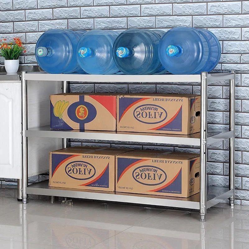 不锈钢三层厨房置物架落地多层储物货架微波炉烤箱多功能收纳架子