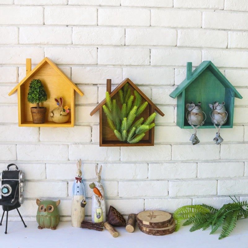 实木复古做旧房子置物架壁挂收纳墙壁装饰置物架格子家居软装新品