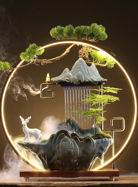 招财流水摆件创h意假山喷泉循环加湿器陶瓷家居办公室桌面开业礼