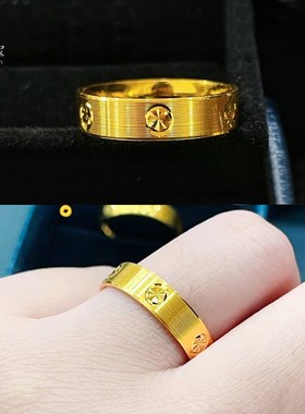 沙金999米字车花螺丝纹拉丝素圈D戒指男女情侣对戒时尚简约送礼物