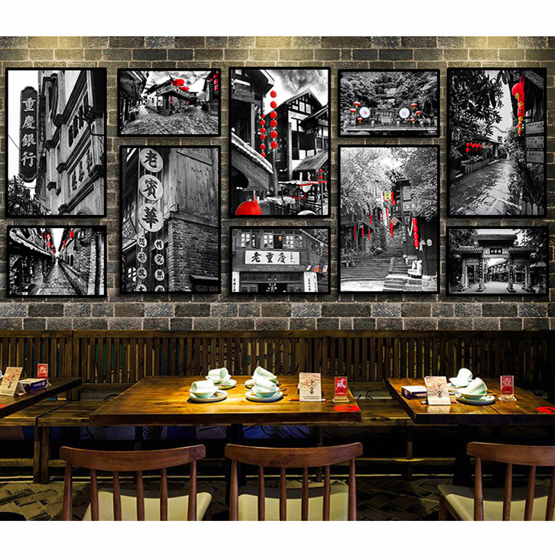 老重庆火锅店装饰画成都老照片怀旧覆古挂画餐饮餐厅盒子壁画