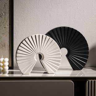 抽象黑白扇形艺术陶瓷工艺品样板间酒柜玄关摆件办公室客厅电视柜