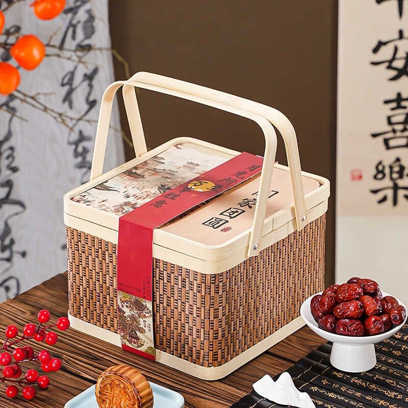 双层高档竹编中秋月饼礼盒包装盒8粒冰皮流心苏式广式月饼盒空盒