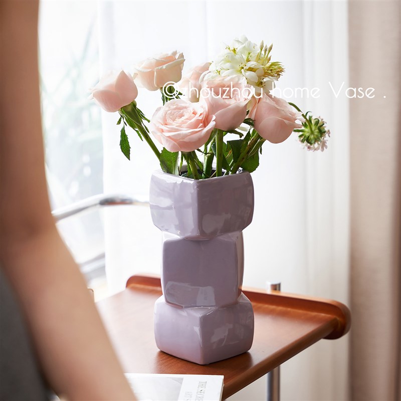 艺术花瓶陶瓷高级感法式中古创意几何餐桌装饰品客厅水养插花摆件