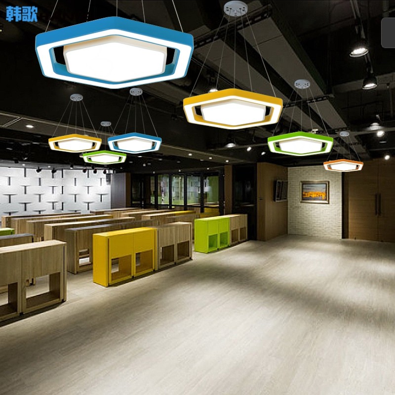 铁艺LD灯现代六角形办公室吊灯创意幼儿园教室灯大厅走道灯,家装灯饰光源,商用吊灯,淘宝优惠券,粉丝福利购,淘宝优惠卷