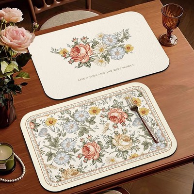 复古油画皮革餐垫防水防油免洗西餐垫长方形餐桌垫餐盘垫碗盘垫