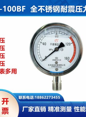 不锈钢耐震抗震水/气/油压高压压力表100 160 250 400mpa杭州东亚